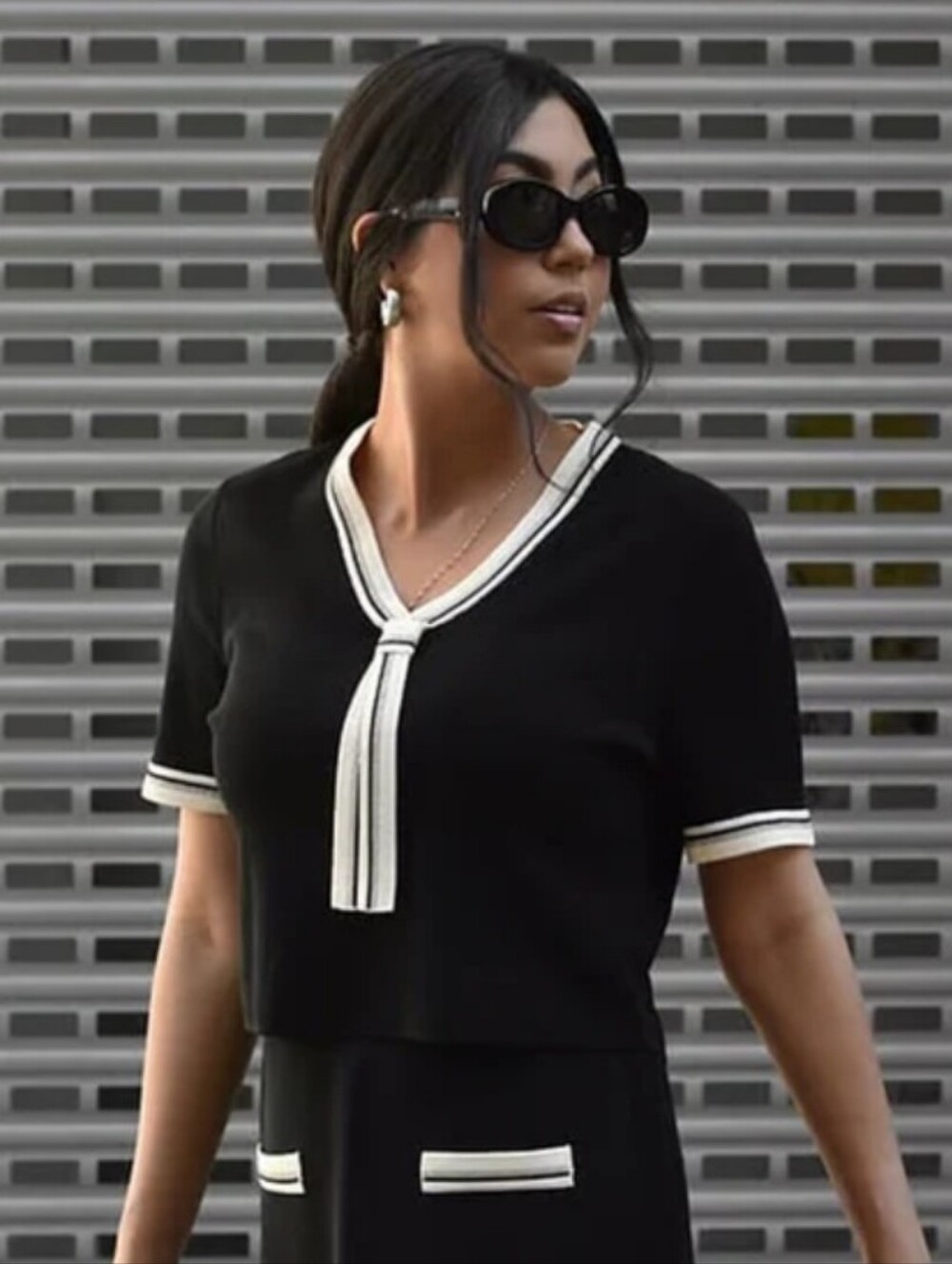 NWT GOELIA Black Knit Top Trim With Metallic Tie Accent M S 6